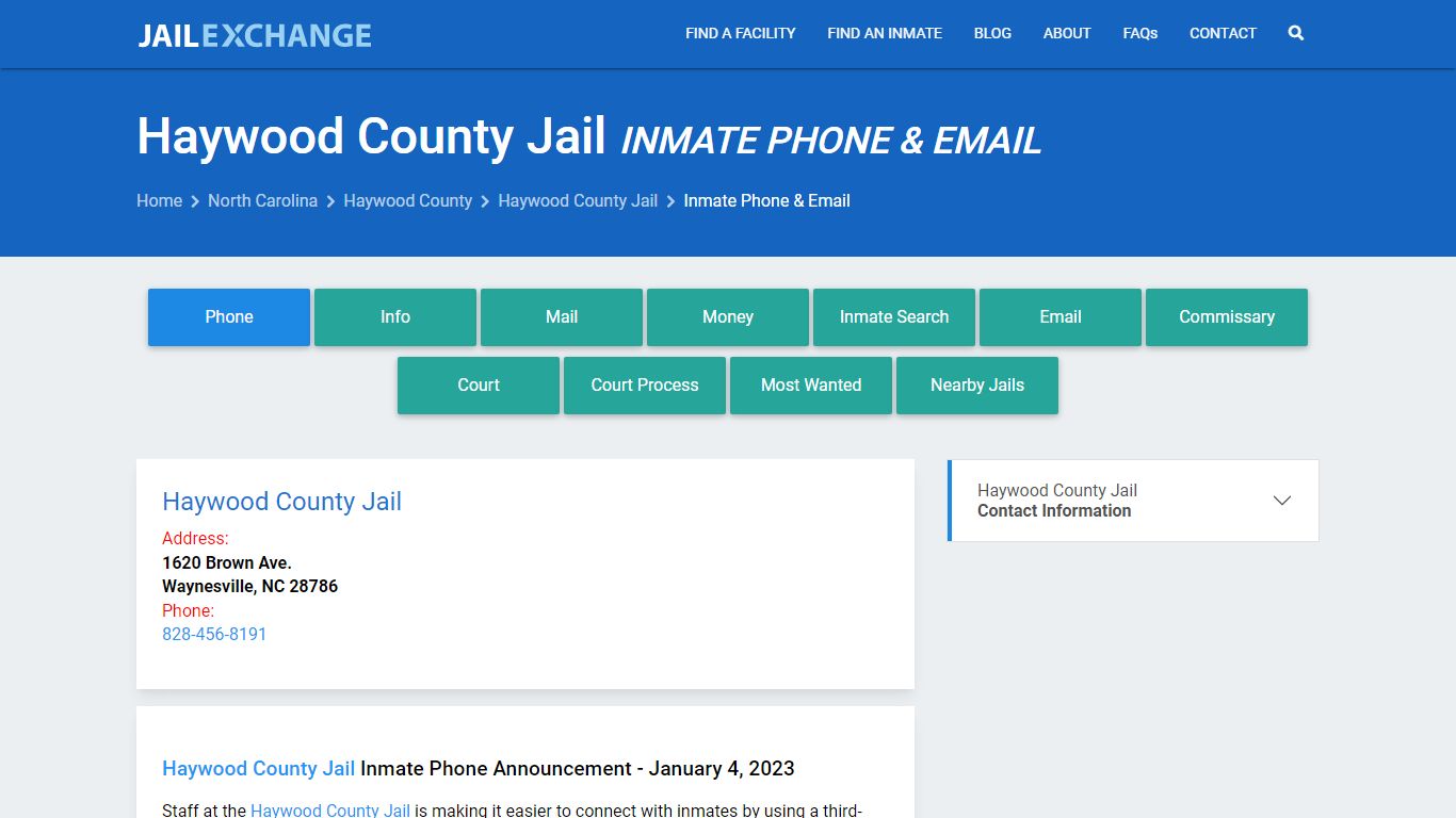 Inmate Phone - Haywood County Jail, NC - Jail Exchange