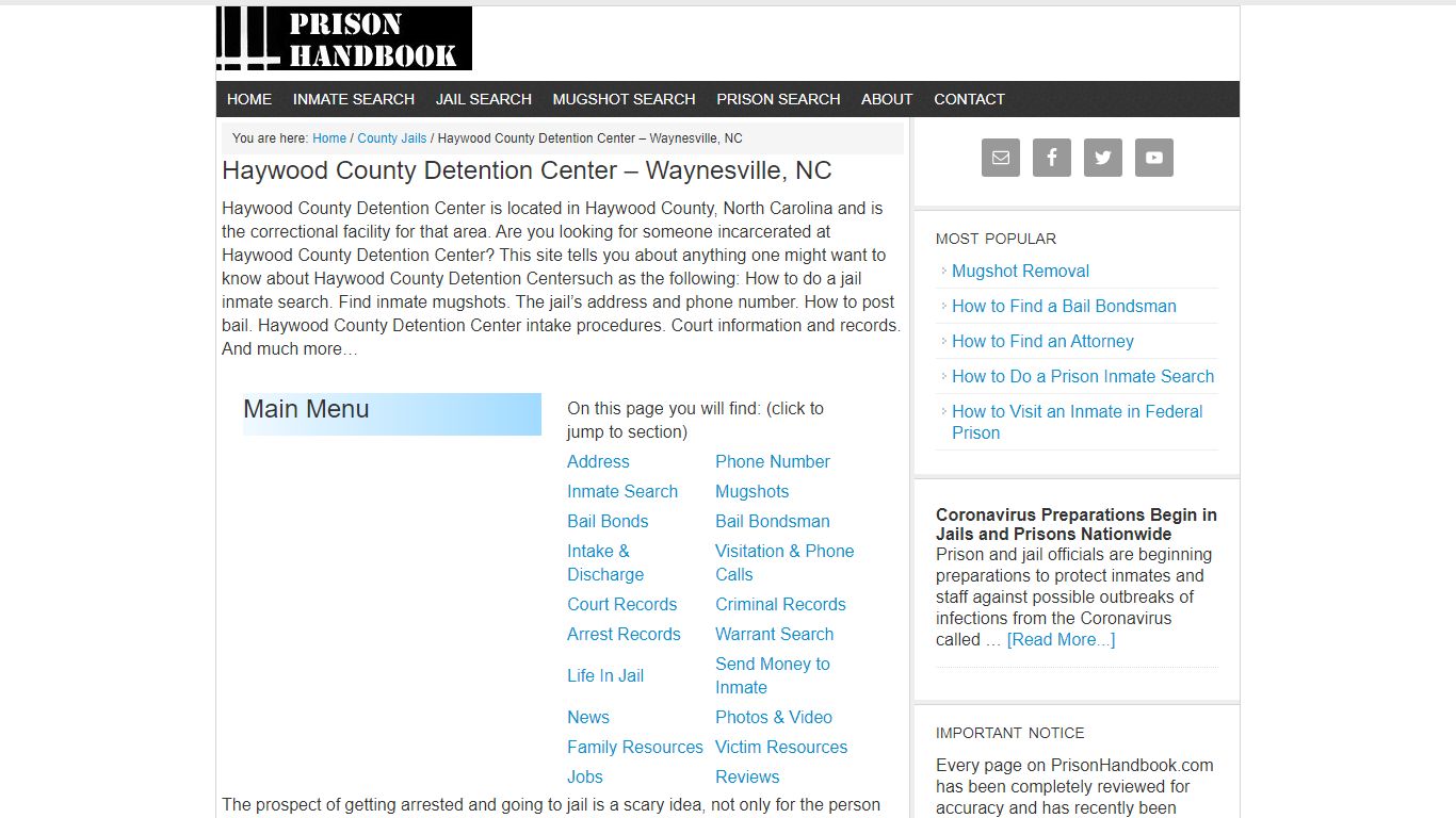 Haywood County Detention Center – Waynesville, NC - Prison Handbook